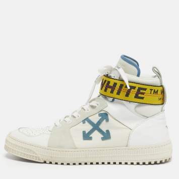 Pre Owned Off-White White Canvas and Leather Industrial High Top Sneakers Size 44