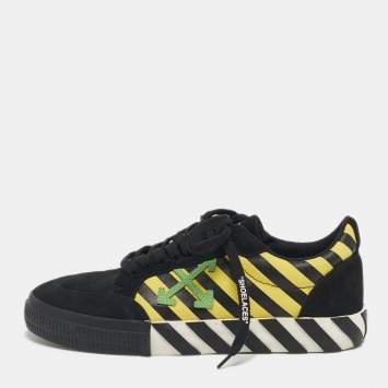 مملوكة مسبقًا Off-White Black/Yellow Suede and Canvas Vulcanized Stripe Low Top Sneakers Size 43