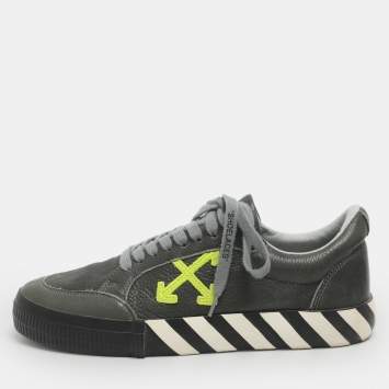 Pre Owned حذاء رياضي أوف وايت جلدي منخفض صناعي مقاس 42 رمادي