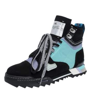 Pre Owned Off White Mulcitcolor Nubuck Leather and Fabric Hiking Lace Boots Size 42