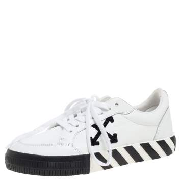 Pre Owned Off-White White/Black Leather Vulcanized Low Top Sneakers Size 40