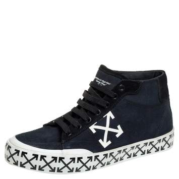 Pre Owned Off-White Blue/Black Canvas And Suede High Top Sneakers Size 40