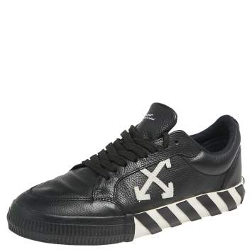 Pre Owned  Off White Black Leather Vulcanized Low Top Sneakers Size 42