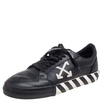 Pre Owned Off-White Black Leather Vulcanized Low Top Sneakers Size 44