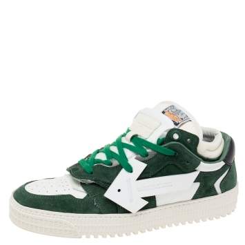 Pre Owned Off White Green/White Leather And Suede Floating Arrow Low Top Sneakers Size 40