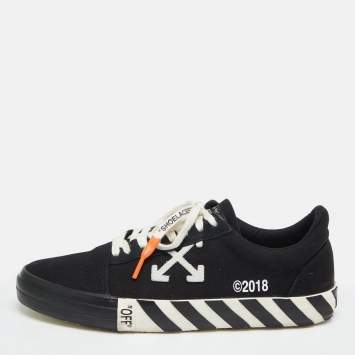 Pre Owned Off-White White/Black Canvas Vulcanized Low Top Sneakers Size 43 