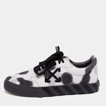 Pre Owned Off-White White/Black Tie-Dye Vulcanized Canvas Low-Top Sneakers Size 42