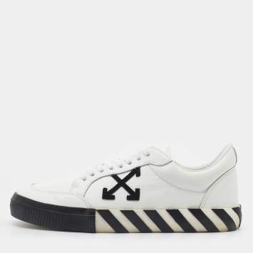 Pre Owned Off-White White/Black Leather Vulcanized Low Top Sneakers Size 44