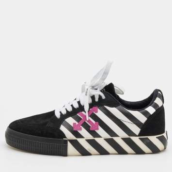 Pre Owned Off-White Black/White Canvas and Suede Diag Vulcanized Sneakers Size 41