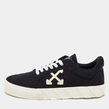 Pre Owned Off White Black Canvas Vulcanized Low Top Sneakers Size 39