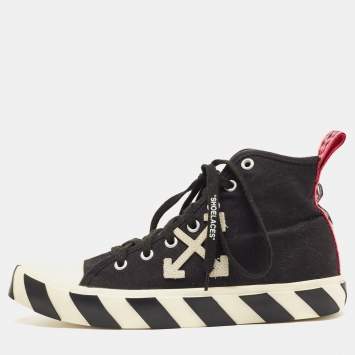 Pre Owned Off White Black Canvas High Top Arrow Sneakers Size 43