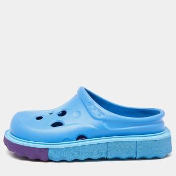 Pre Owned Off-White Blue Rubber Meteor Platform Mules Size 45