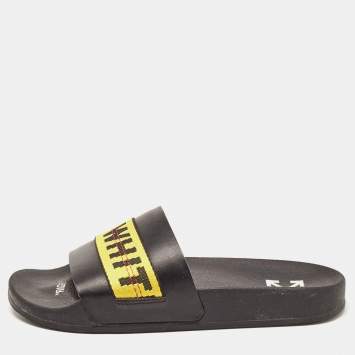 Pre Owned Off-White Black/Yellow Nylon Industrial Belt Slides Size 41
