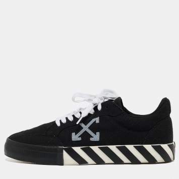 Pre Owned Off-White White/Black Canvas Vulcanized Low Top Sneakers Size 43