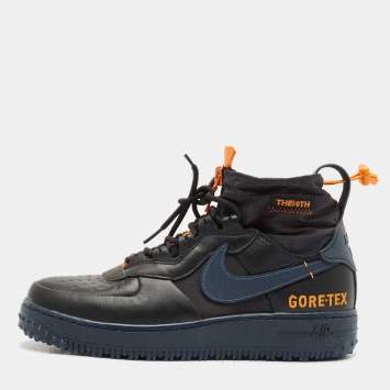 Off-White x Nike Navy Blue Leather and Nylon Air Force1 Gore-Tex High Top Sneakers Size 43