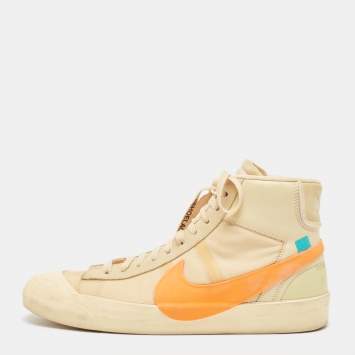 Pre Owned Off-White x Nike Beige Mesh And Leather Mid Blazer High Top Sneakers Size 46