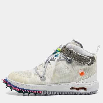 Pre Owned Off-White x Nike White Mesh Air Force 1 Mid Sneakers Size 47.5