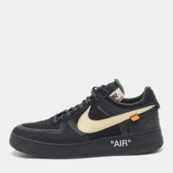 Pre Owned Off-White x Nike Black Mesh and Suede Air Force 1 Low Sneakers Size 46