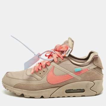 Pre Owned Off-White x Nike Brown Fabric and Leather Air Max 90 Desert Ore Lace Up Sneakers Size 42.5