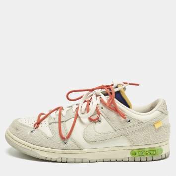 Pre Owned Off-White x Nike Cream/White Leather and Suede Dunk Low Top Sneakers Size 45