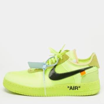 Pre Owned Off-White x Nike Neon Green Mesh and Suede Air Force 1 Low Volt Sneakers Size 45