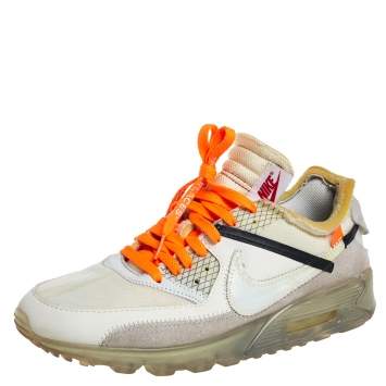 Pre Owned Off-White x Nike White Mesh And Leather The 10  Air Max 90 Sneakers Size 42.5