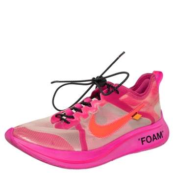 Pre Owned Nike x Off-White Pink Translucent Nylon And Polyurethane Zoom Fly Sneakers Size 44.5