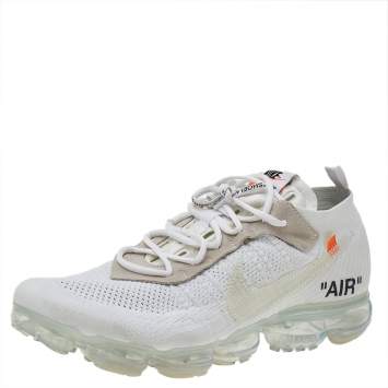 Pre Owned Off-White x Nike White Knit Fabric And Suede Air Vapormax Sneakers Size 47.5