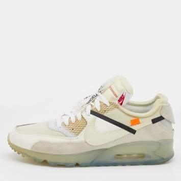 Pre Owned Off-White x Nike White Leather And Mesh The 10th Air Max 90 Low Top Sneakers Size 46