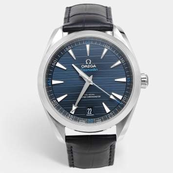 مملوكة مسبقًا Omega Seamaster Aqua Terra 220.10.41.21.03.001 Blue Dial Stainless Steel Alligator Leather Men's Wristwatch 41 mm