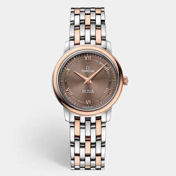 Pre Owned Omega Brown 18K Rose Gold Stainless Steel De Ville Prestige 424.20.27.60.13.001 Women’s Wristwatch 27.4 mm 