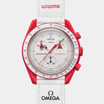 Pre Owned Omega x Swatch MoonSwatch Mission to Mars White Dial Bioceramic Watch 42 mm