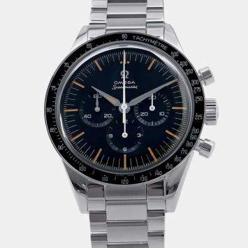 Omega Black Stainless Steel Speedmaster Manual Winding Men's Wristwatch 39 mm