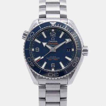Omega Blue Stainless Steel Seamaster Planet Ocean Automatic Men's Wristwatch 39.5 mm