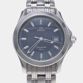 Pre Owned Omega Seamaster Quartz Blue Stainless Steel Men's Wristwatch 36 mm