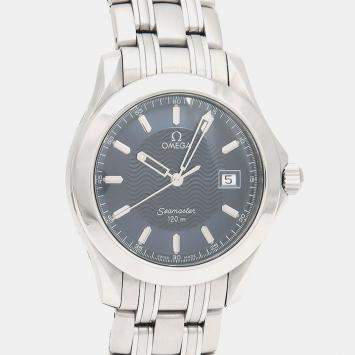 Pre Owned Omega Seamaster Quartz Blue Stainless Steel Men's Wristwatch 36 mm