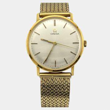 Pre Owned Omega Classic 131026  Manual Winding Silver 18k Yellow Gold Men's Wristwatch 33 mm