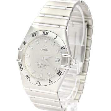 Pre Owned Omega Silver Diamonds Stainless Steel Constellation 1504.35 Men's Wristwatch 40 MM