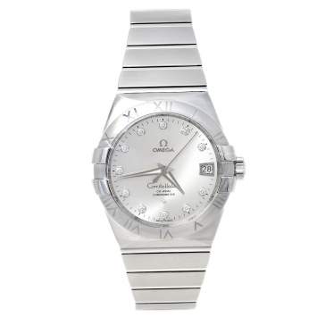 Pre Owned Omega Silver Diamond Stainless Steel Constellation Co-Axial 123.10.38.21.52.001 Men's Wristwatch 38 mm