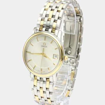 Pre Owned Omega Silver 18K Yellow Gold And Stainless Steel De Ville Prestige Quartz 4310.31 Men's Wristwatch 34 MM