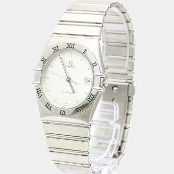 Pre Owned Omega Silver White Stainless Steel Constellation 396.1070 Women's Wristwatch 33 MM