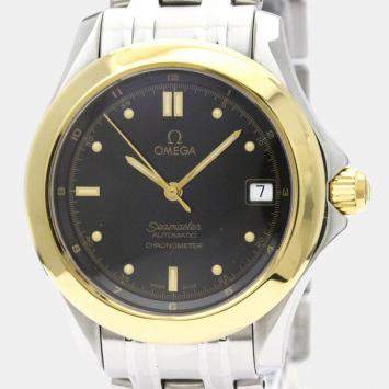Pre Owned Omega Black 18K Yellow Gold And Stainless Steel Seamaster 120M Men's Wristwatch 36 mm