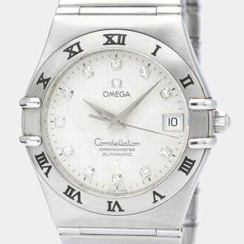 Pre Owned Omega Silver Diamonds Stainless Steel Constellation 1504.35 Automatic Men's Wristwatch 40 mm