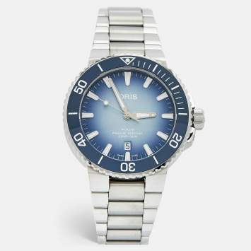 Pre Owned Oris Blue Vignette Ceramic Stainless Steel Aquis Lake Baikal Limited Edition 01 733 7730 4175-Set Men's Wristwatch 43.50 mm
