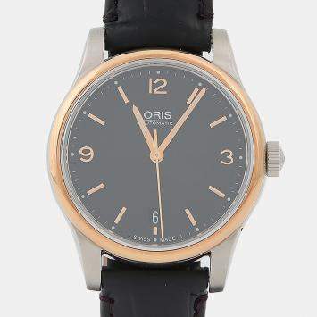 Pre Owned Oris Classic Date 733 7578 4334 Stainless Steel Automatic Black Men Wristwatch 37mm