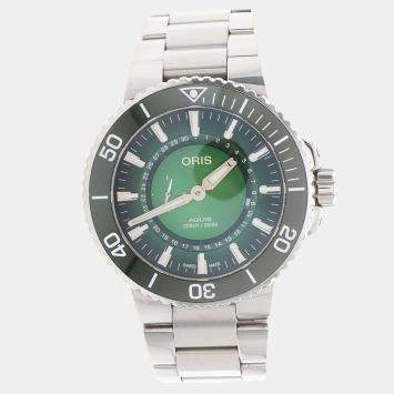 Pre Owned Oris Hangang Limited Edition Aquis 743 7734 4187 Green Stainless Steel Automatic Men Wristwatch 43.5mm