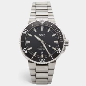 Pre Owned Oris Black Ceramic Stainless Steel Aquis Date 01 733 7730 4124 Men's Wristwatch 43.50 mm