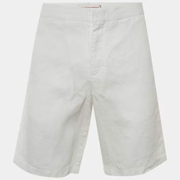 مملوكة مسبقًا Orlebar Brown White Linen Norwich Shorts L