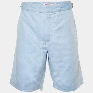 Pre Owned Orlebar Blue Cotton & Linen Harrop Shorts M/L Waist 35"