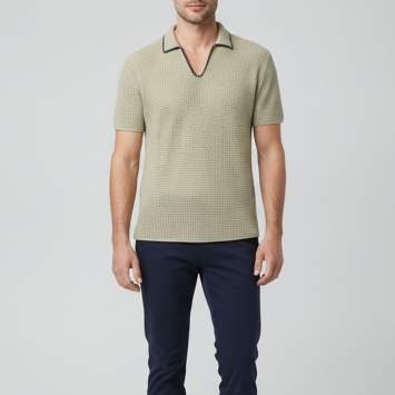 مملوكة مسبقًا Orlebar Brown Light Herbal Green Crochet Knit Batten Stitch Polo Shirt L